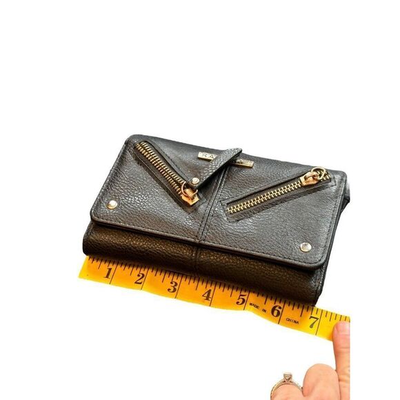 Rampage Black Faux Leather Wallet With Gold Zippers & Snap Closure 7.5" x 4.5" * - Picture 6 of 11